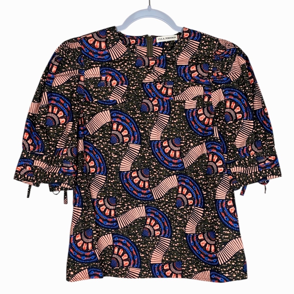 Ulla Johnson Etta Top Puff Tie Sleeve Cotton Blouse Army Women's 8 - Picture 4 of 8